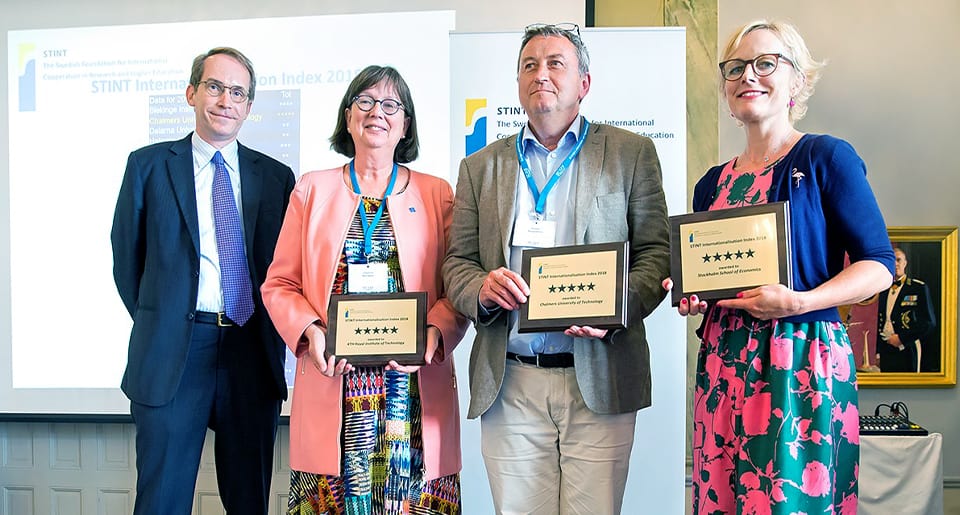 From the left: Andreas Göthenberg, STINT, Sigbritt Karlsson, KTH, Stefan Bengtsson, Chalmers and Katarina Hägg, Stockholm School of Economics. Photo: Camilla Cherry